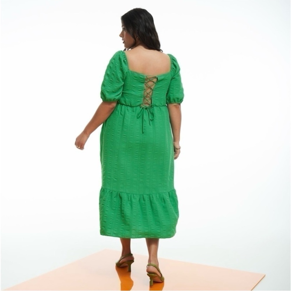 Addition Elle Green Maxi Tiered Lace-Up Peasant Dress Party Stretch size 3X - Picture 2 of 16